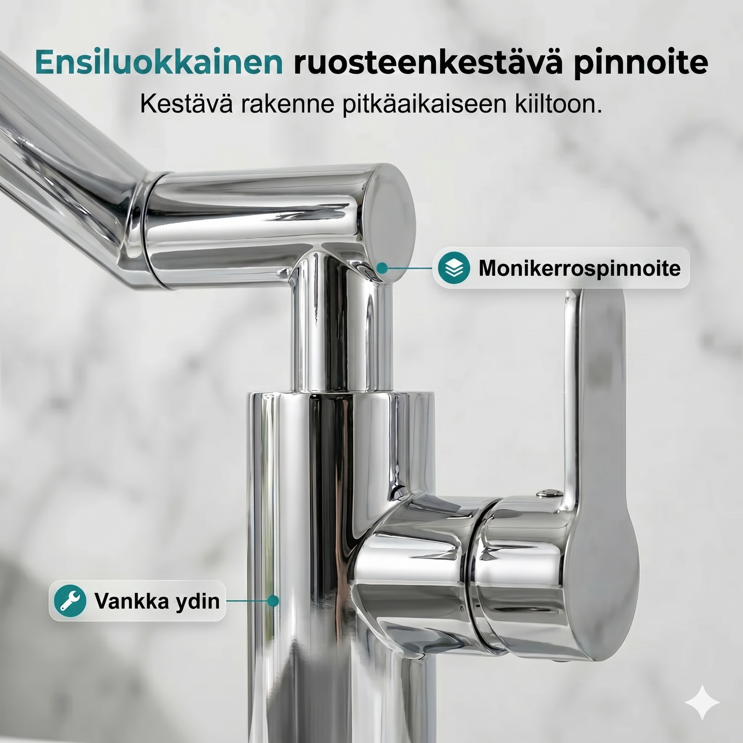1080° kääntyvä hana, roiskumaton, kaksi vesisuihkutilaa