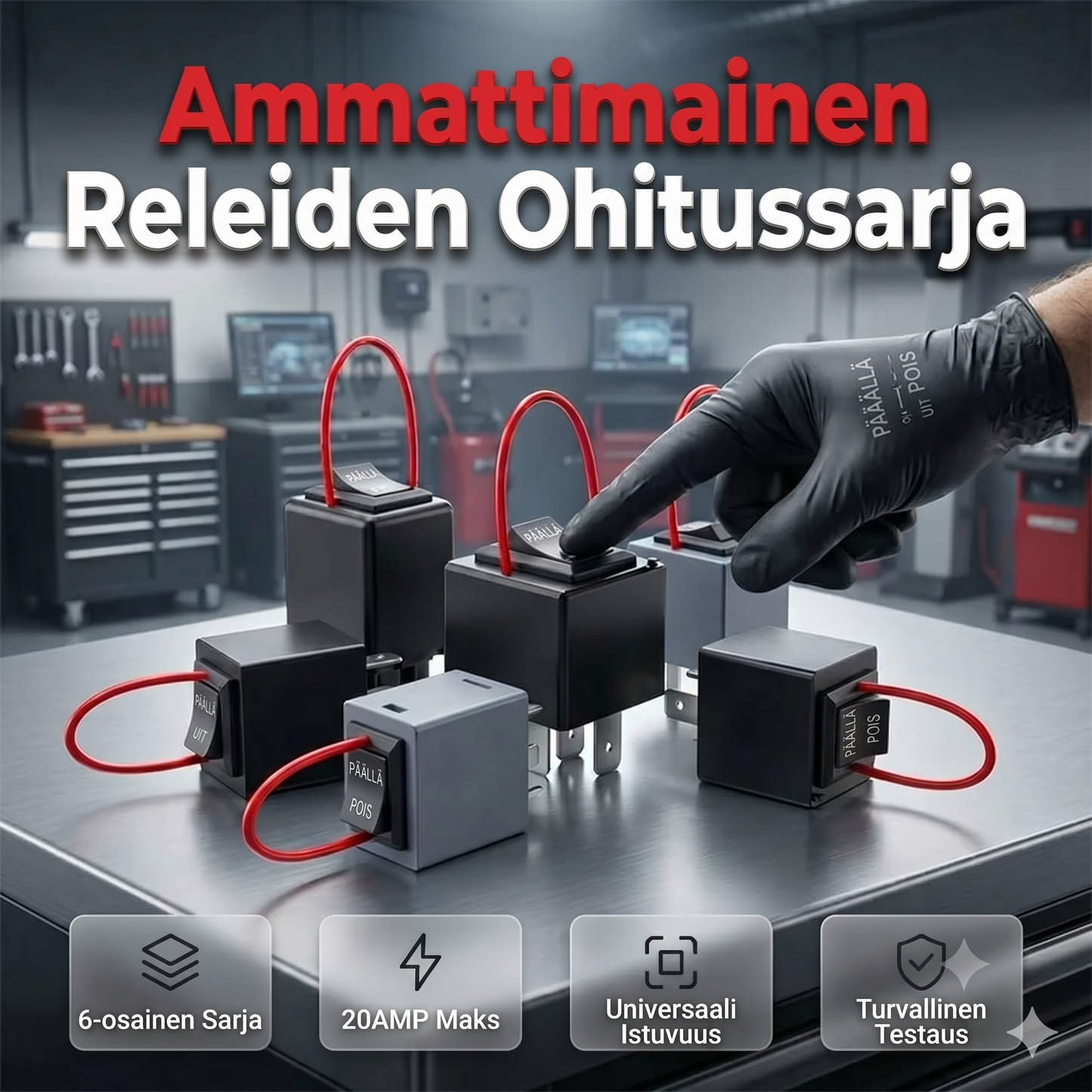 Auton releiden testisarja käynnistyskaapeleilla