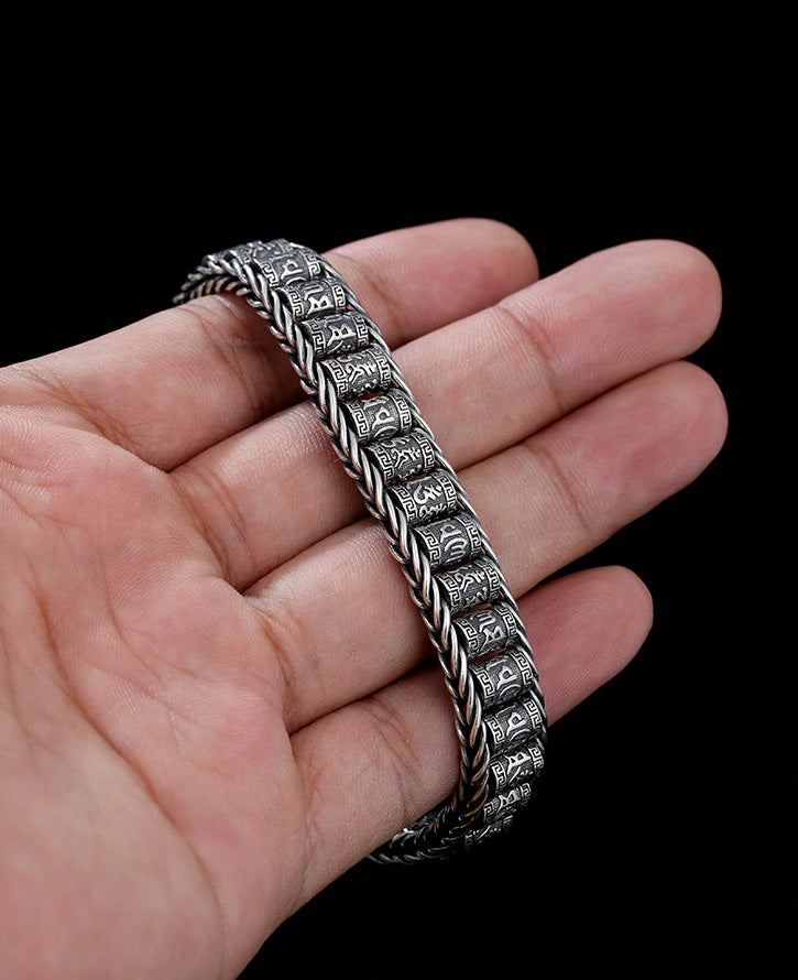 Tiibetiläinen rukousmylly-rannekoru – 925 sterling-hopeaa