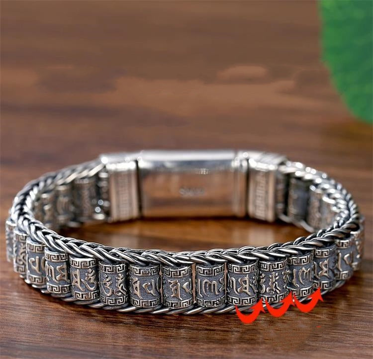 Tiibetiläinen rukousmylly-rannekoru – 925 sterling-hopeaa