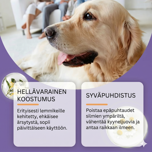 Hellävarainen silmienhuuhteluaine koirille ja kissoille