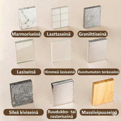 5 kappaleen setti itseliimautuvia seinäkoukkuja ABS- ja PS-muovista L-muotoisella muotoilulla