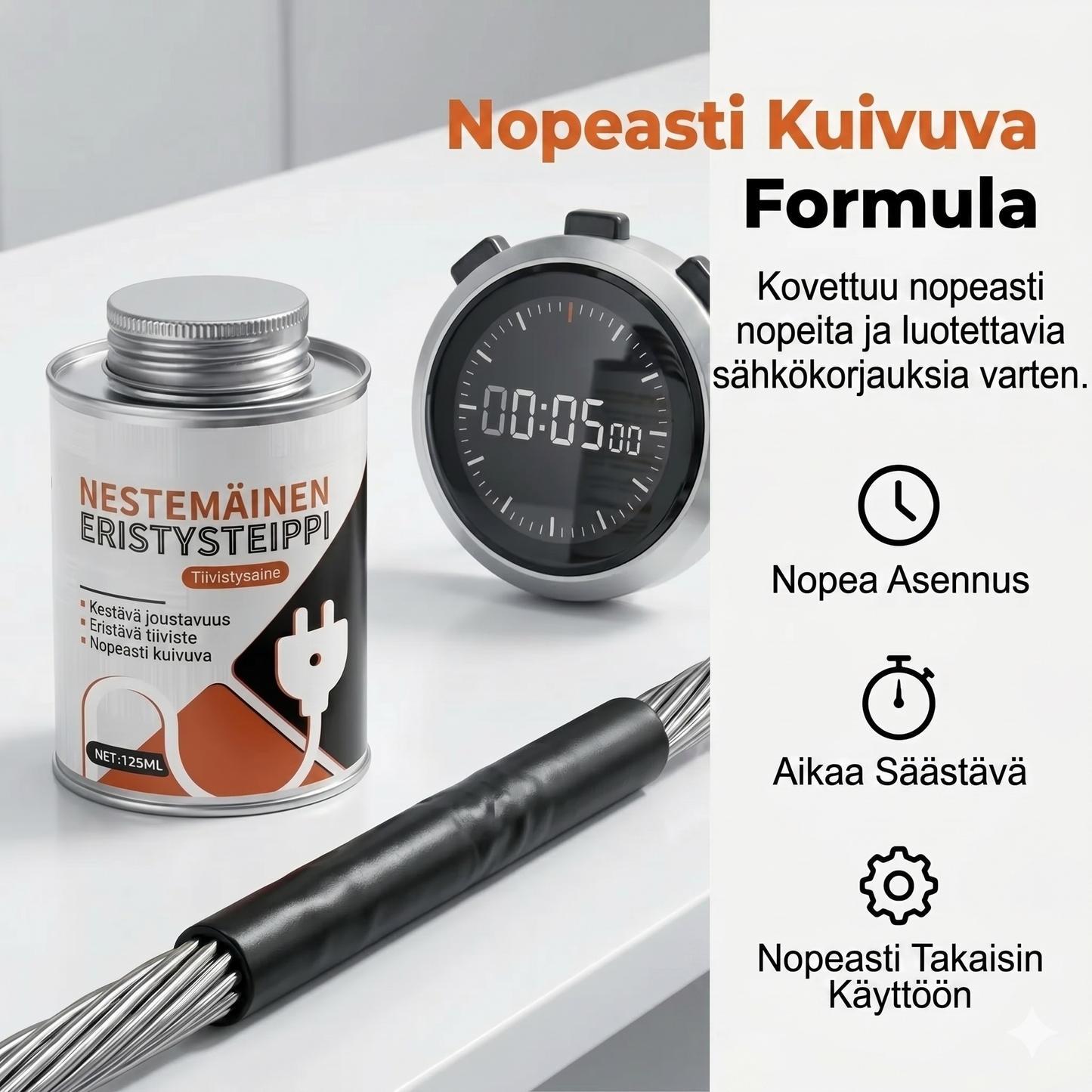 Nestemäinen sähköeristysteippi tiivisteaineena