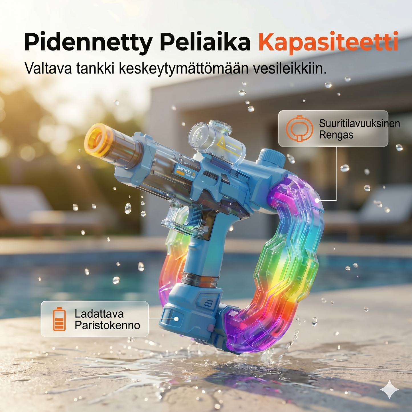 Sateenkaaren lailla loistava vesipyssy