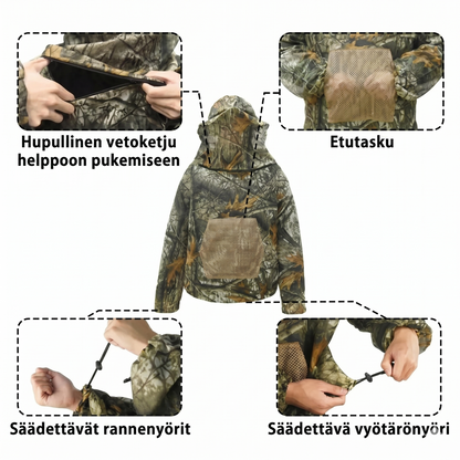 Kevyt hyttyspuku hupulla