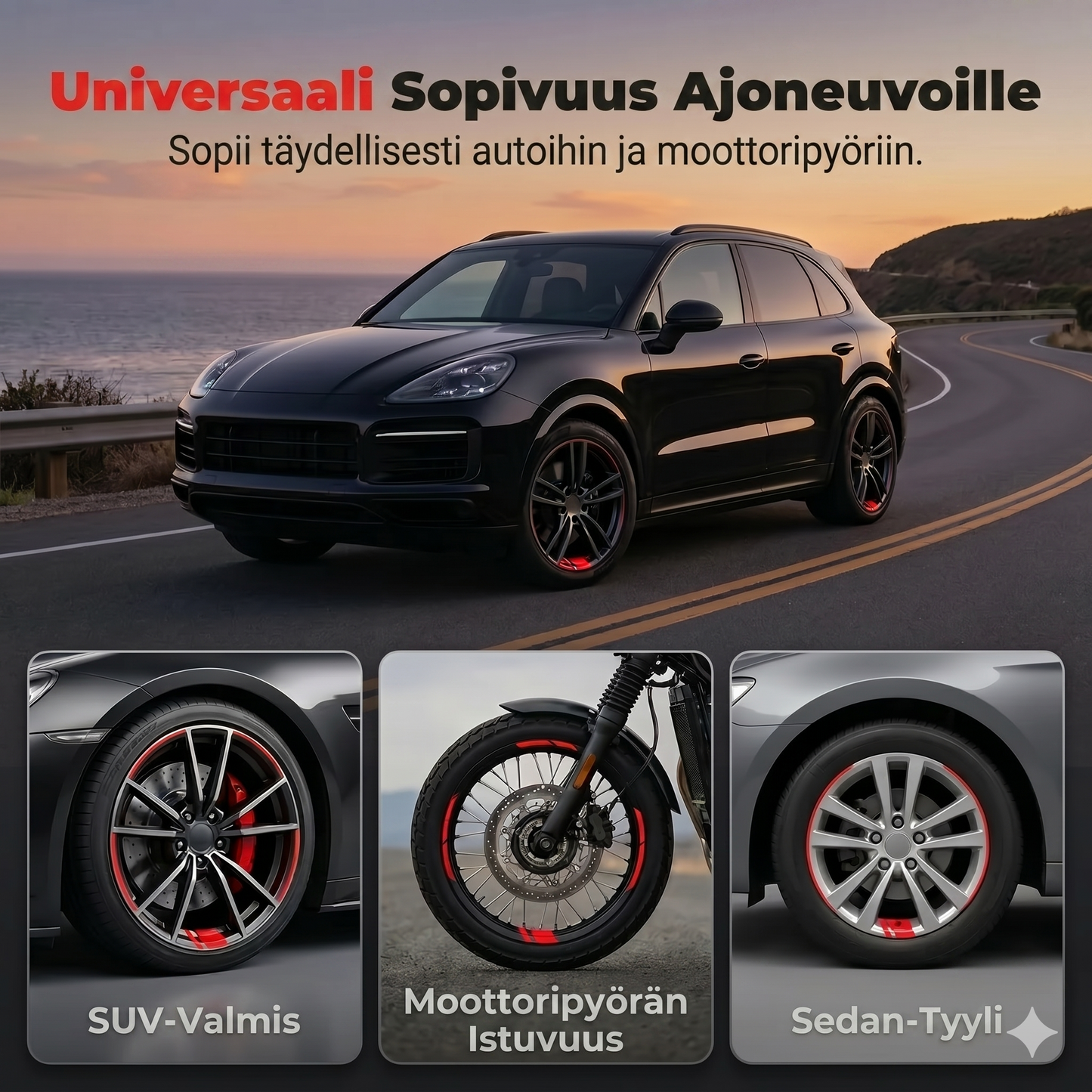 Heijastavat van some- ja vanteraidat auton vanteisiin