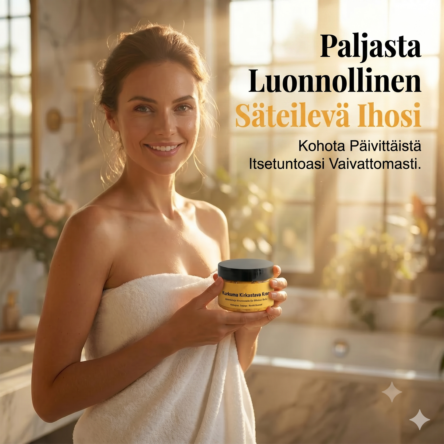 Kurkuma-vartalokuorinta stimuloi ihoa miedolla kuorinnalla ja syvällä kosteutuksella