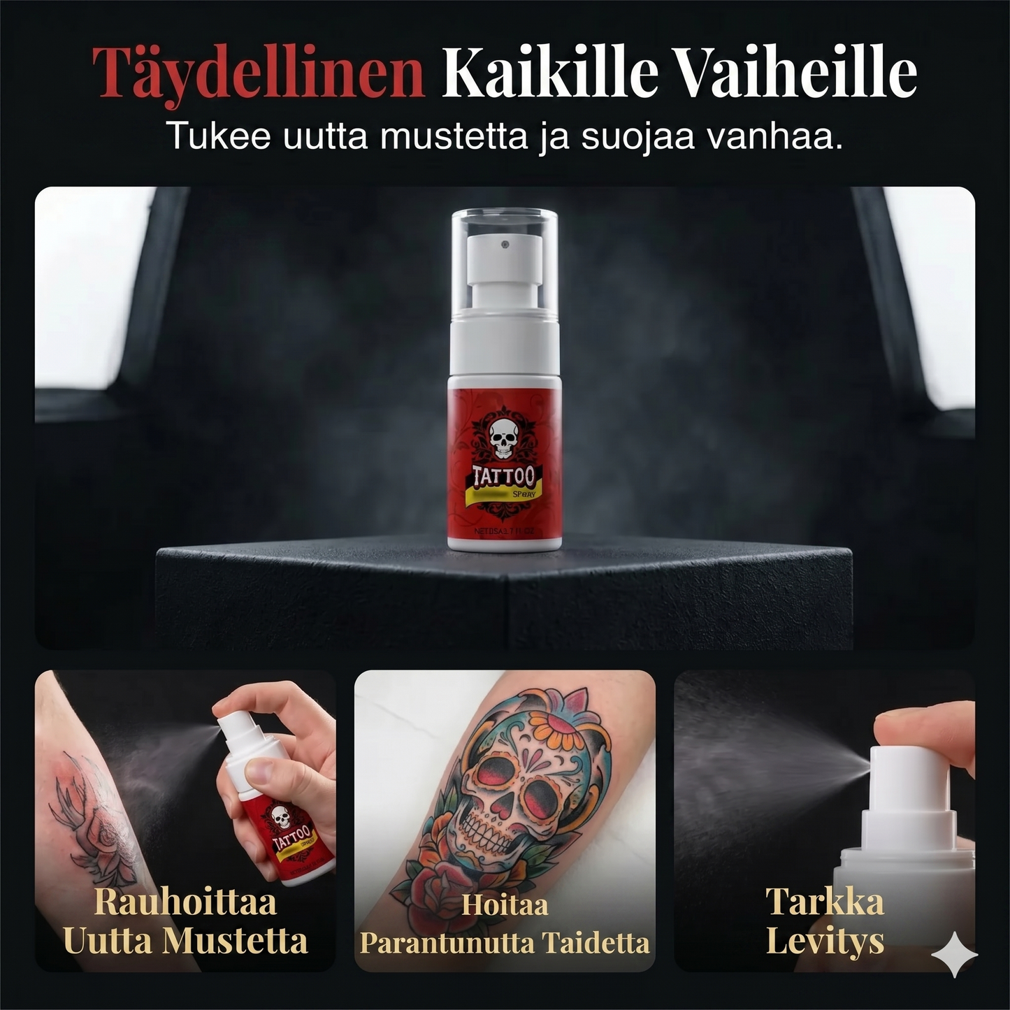 Kosteuttava suihke tatuoinnin jälkihoitoon