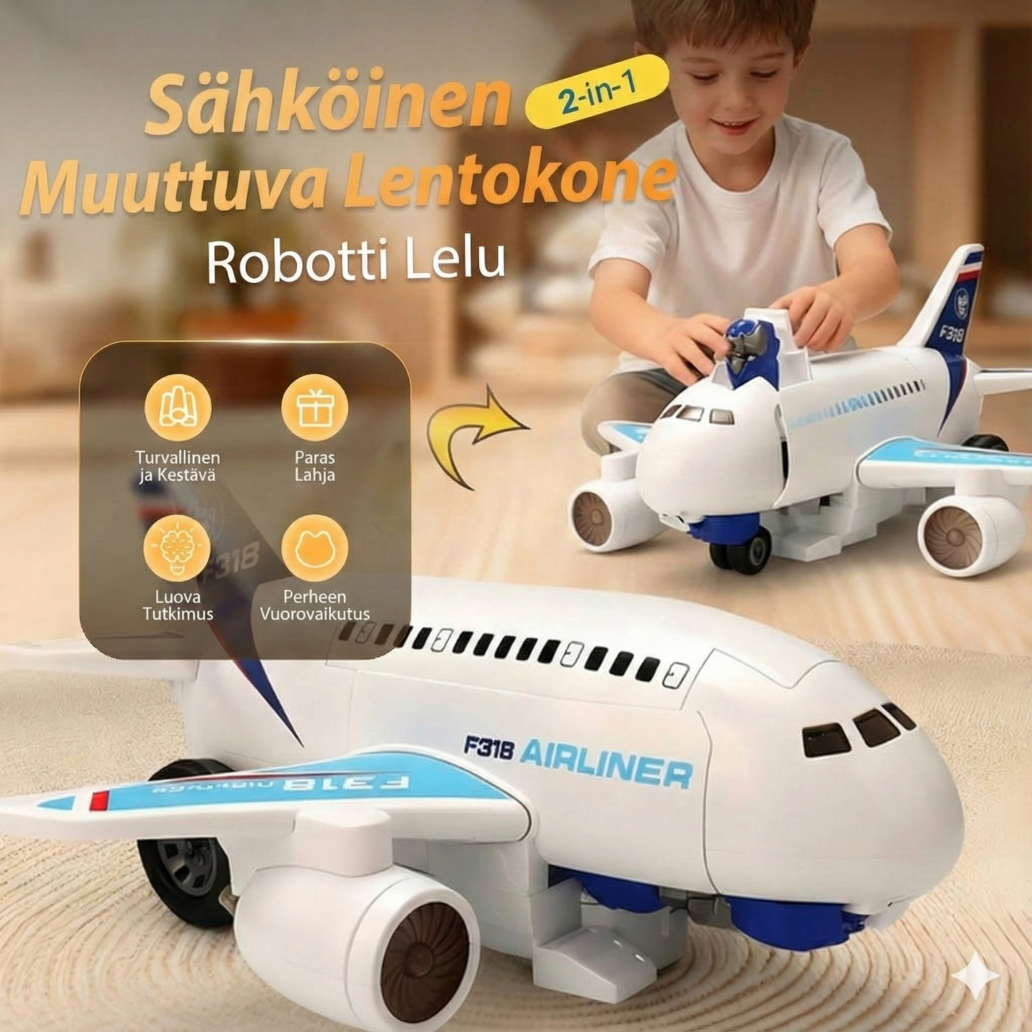 2-in-1 sähköinen muuntuva lentokonerobottilelu