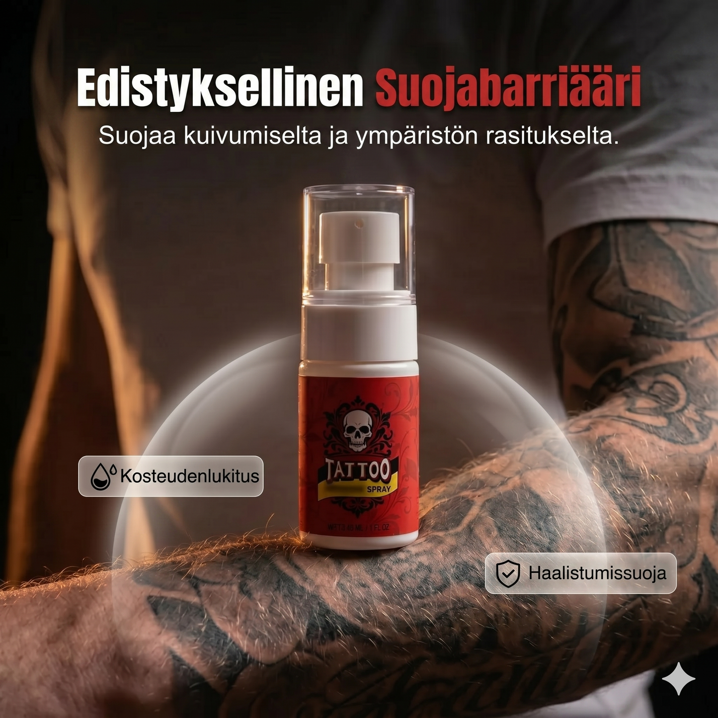 Kosteuttava suihke tatuoinnin jälkihoitoon