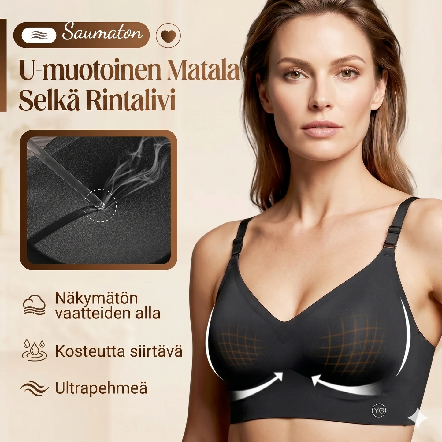 Saumattomat U-malliset rintaliivit avoimella selällä