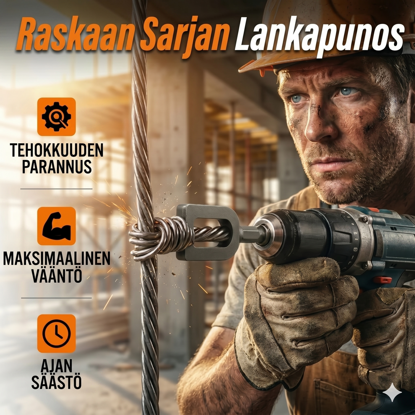 Sähköporan langanpujotustyökalu / langanvääntöbitti
