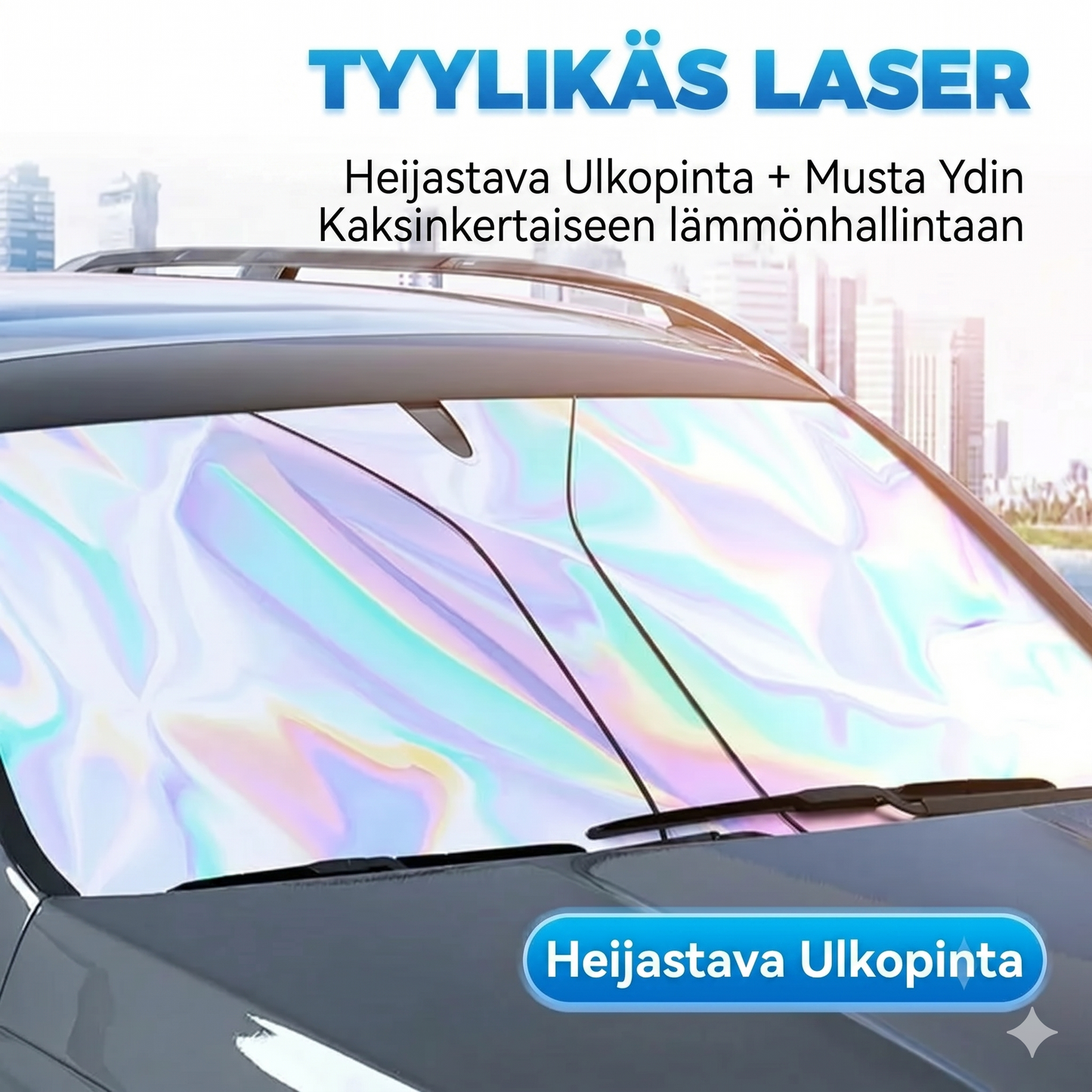 Auton ikkunan aurinkosuoja heijastavalla alumiinipinnoitteella äärimmäistä kuumuutta vastaan
