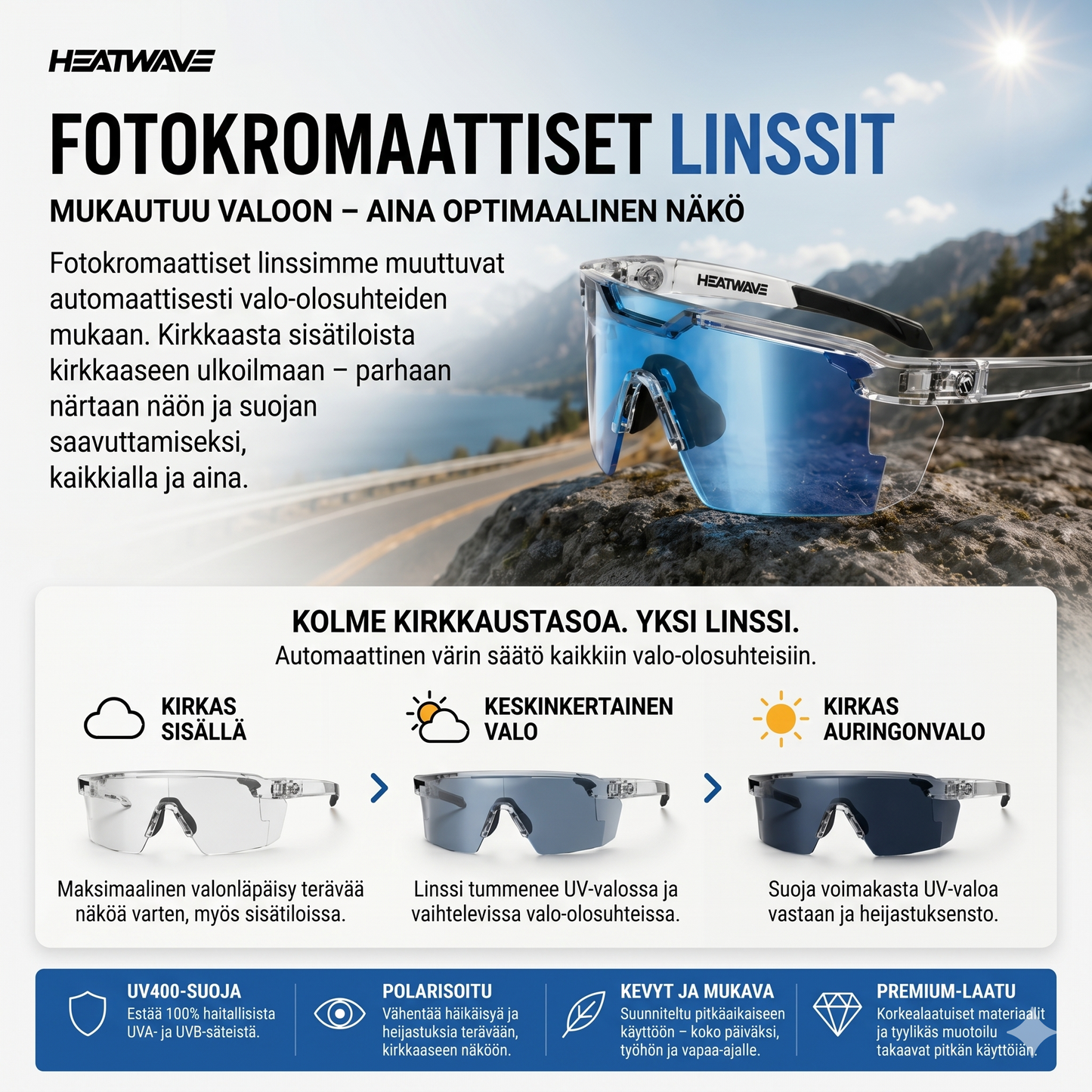 Itsestään tummuvat aurinkolasit – täydellinen näkyvyys kaikessa valossa