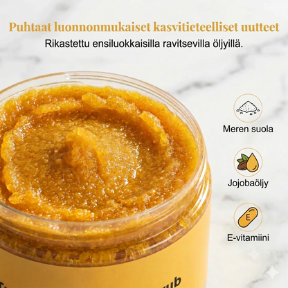 Kurkuma-vartalokuorinta stimuloi ihoa miedolla kuorinnalla ja syvällä kosteutuksella