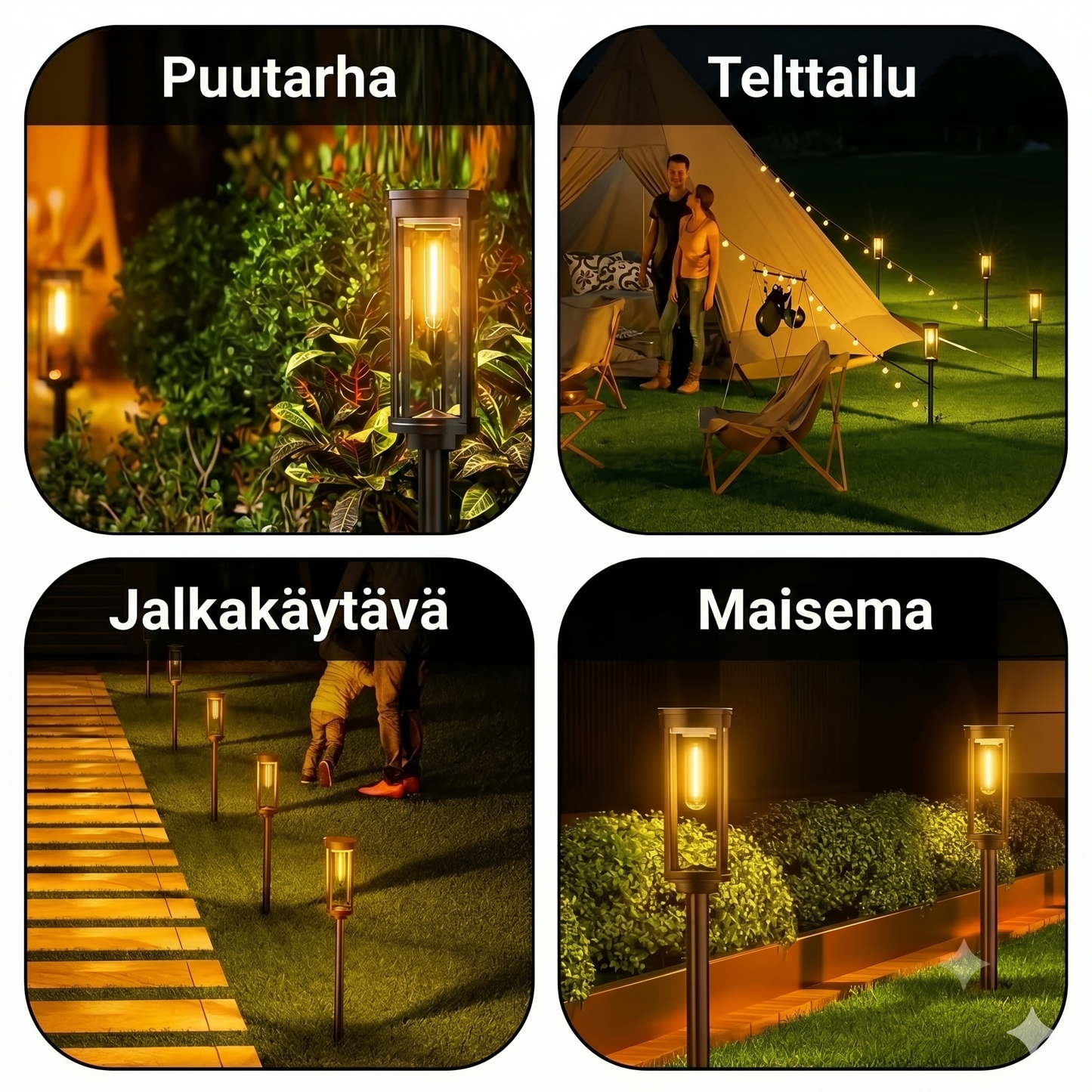 Aurinkoenergiakäyttöinen puutarhavalo – retro-muotoilu, 12–14 tunnin valaistus & IP65-vedenpitävä