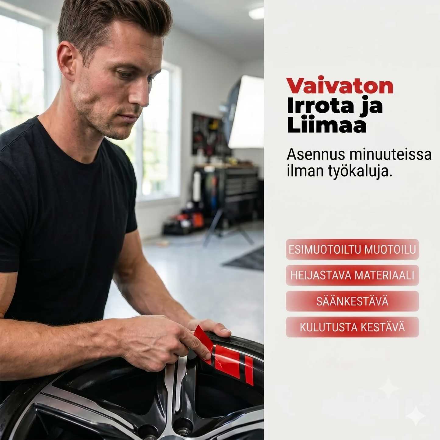 Heijastavat van some- ja vanteraidat auton vanteisiin