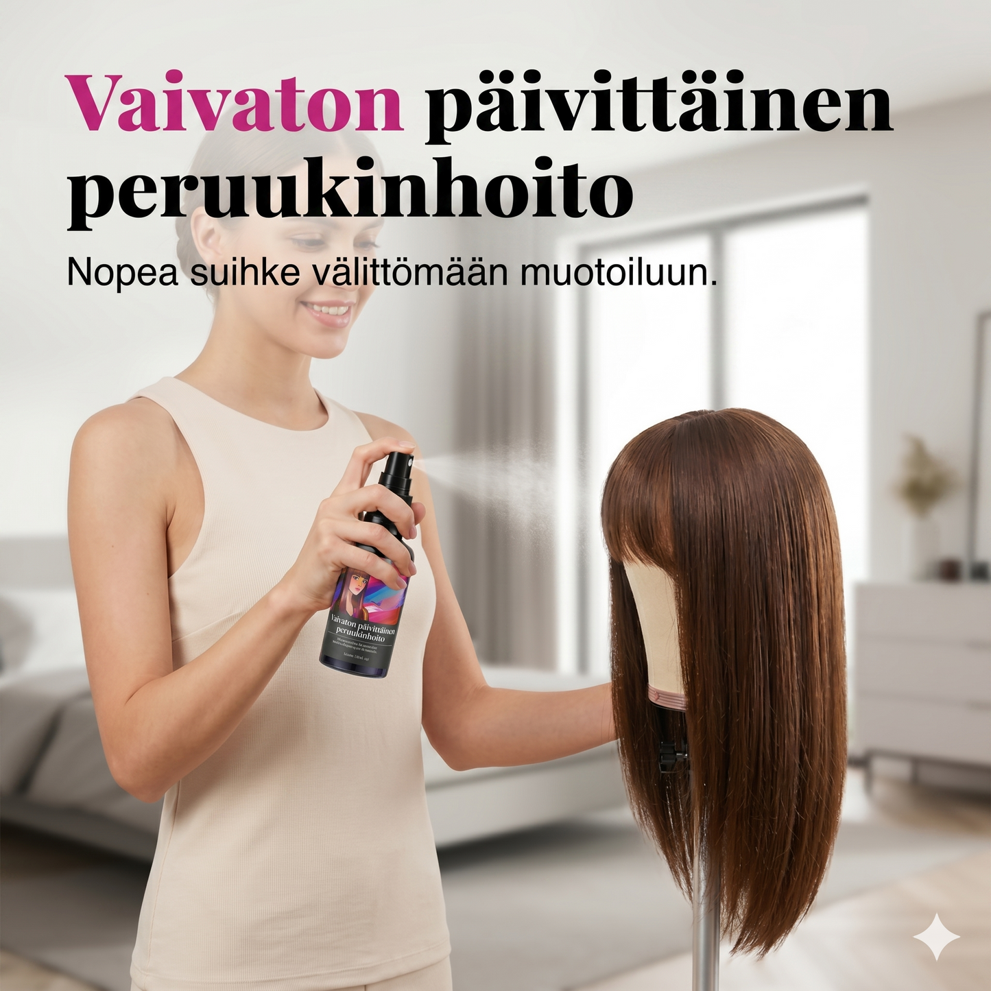 Hiuslakka peruukkien suoristamiseen ja silottamiseen