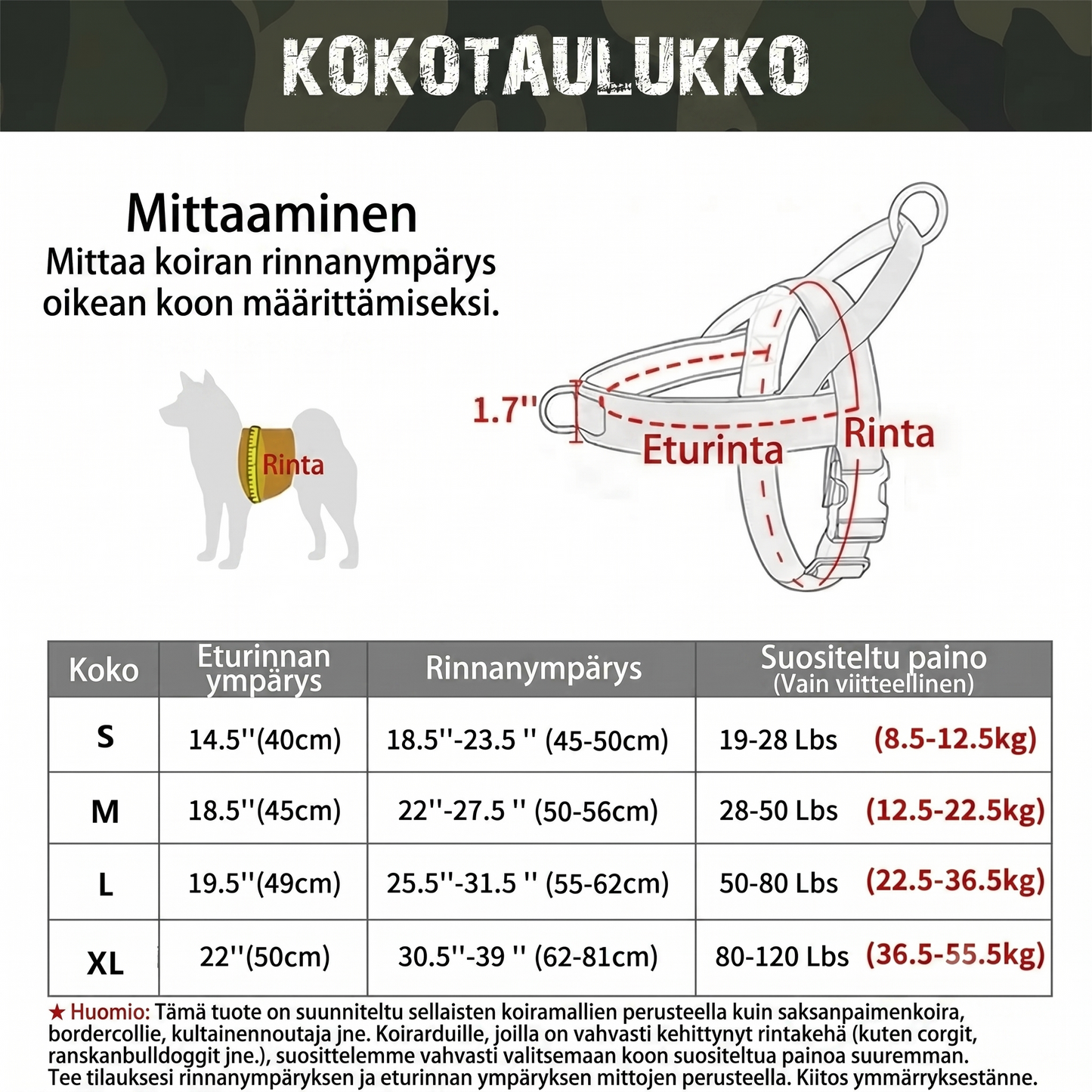 Vankka taktiikka- ja koiravaljas kahvalla