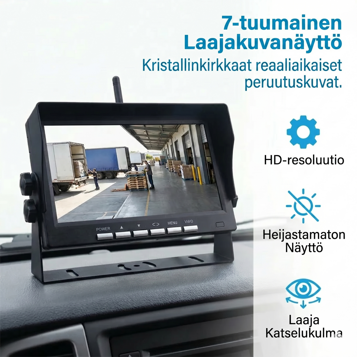 Laadukas langaton peruuttamikamerajärjestelmä 7 tuuman laajakuvanäytöllä