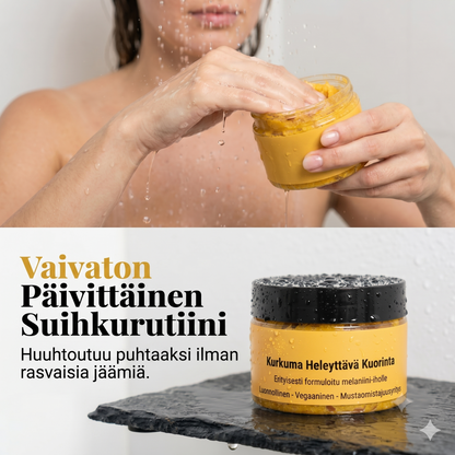 Kurkuma-vartalokuorinta stimuloi ihoa miedolla kuorinnalla ja syvällä kosteutuksella