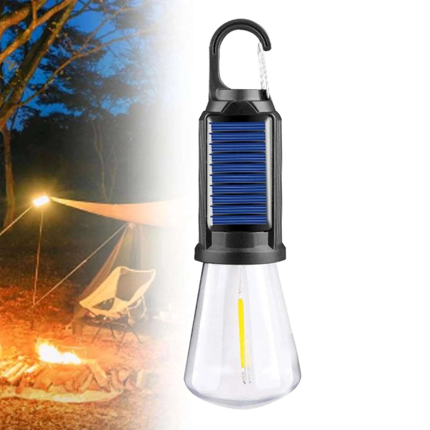 Aurinkoenergialla toimiva telttavalo (USB-ladattava LED-retkeilylyhty)