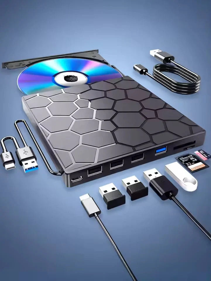 8-in-1 Ulkoinen CD/DVD-asema & USB-keskus – Plug & Play