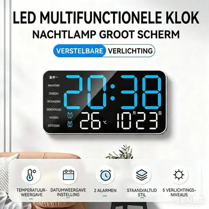 Monitoiminen koristeellinen digitaalinen LED-seinäkello
